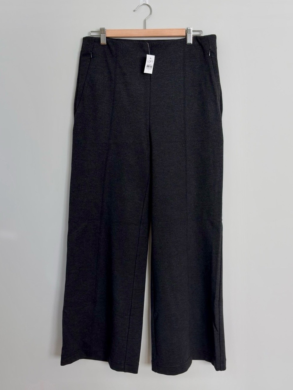 Loft Wide Leg Ponte Dark Gray Stretch Pants - Picture 2 of 11